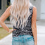 Gray Leopard Print Crew Neck Tank Top