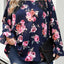 Navy Blue Plus Size Crochet Detail Cold shoulder Floral Blouse