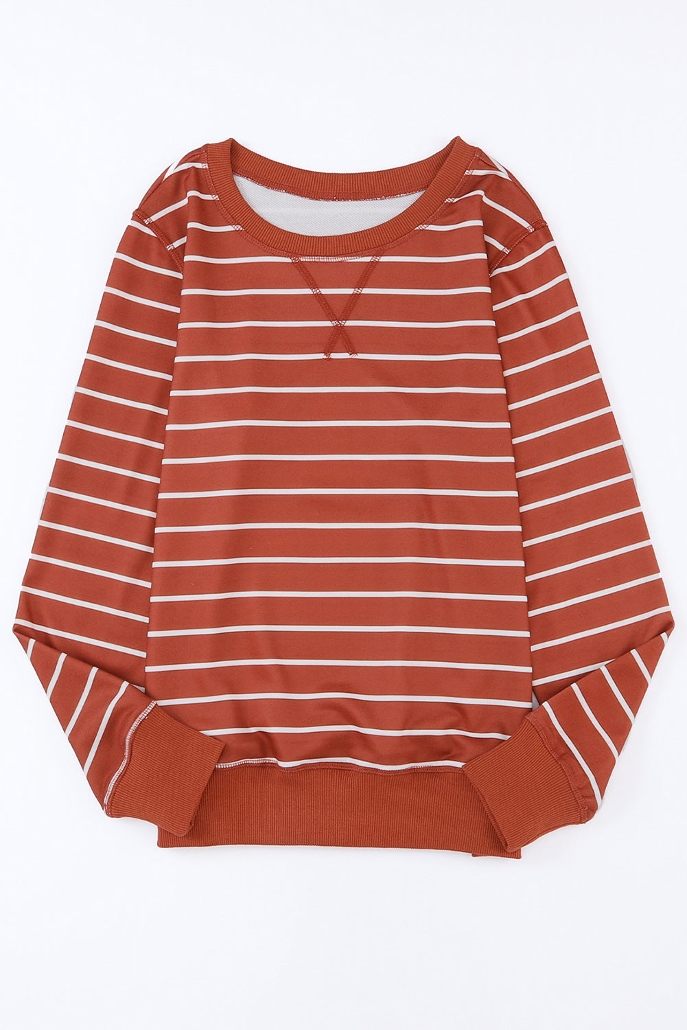 Striped Print Ribbed Trim Long Sleeve Top