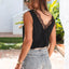 Black Lace Splicing Open Back V Neck Tank Top