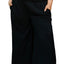 Black Shirred High Waist Plus Size Wide Leg Pants