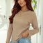 Pink Ribbed Round Neck Knit Long Sleeve Top