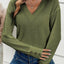 Jungle Green Textured Knit V Neck Button Cuffs Long Sleeve Top