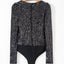 Black Sequin V Neck Zipped Long Sleeve Bodysuit