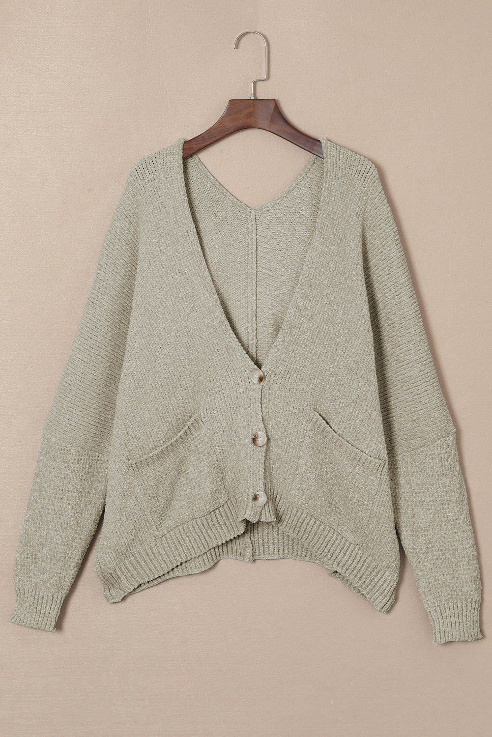 Rose Buttons Front Pocketed Sweater Cardigan