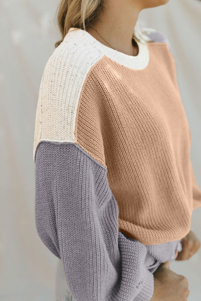 Multicolor Color Block Patchwork Baggy Sweater