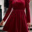 Red Dahlia Velvet Frilled Neck Gigot Sleeve Swing Dress