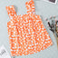 Orange Floral Print Square Neck Ruffle Tank Top