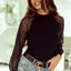 Black Striped Mesh Long Sleeve Crewneck Ribbed Top