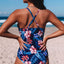 Black Floral Print Mesh Patchwork Criss Cross One Piece Swimsuit