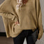 Camel Checkered Textured Batwing Sleeve Sweater