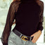 Black Striped Mesh Long Sleeve Crewneck Ribbed Top