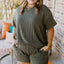 Moss Green Plus Size Rib Knit Short Sleeve Top and Shorts Set