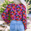 Floral Print Wrap V Neck Long Sleeve Bodysuit