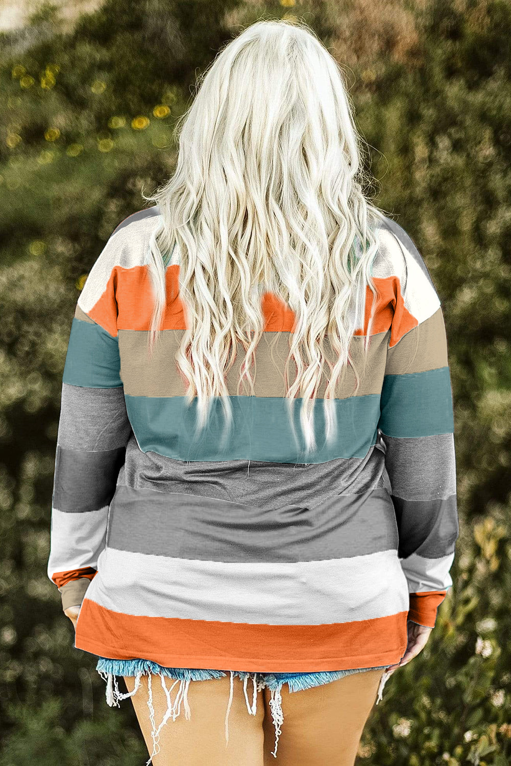 Pink Stripe Plus Size Colorblock Pullover Top