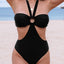 Black Halter O-ring Ruched Bust One Piece Swimsuit