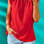 Fiery Red Ruffled Ribbed O-neck Sleeveless Top