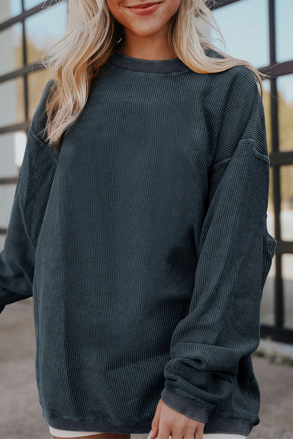 Apricot Ribbed Corded Oversized Sweatshirt