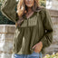 Green Embroidered Split Neck Pleated Loose Blouse