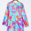 Multicolor Abstract Print Wrap V Neck Puff Sleeve Dress