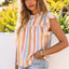 Multicolor Striped Color Block Ruffled O-neck Sleeveless Top