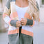 Multicolor Color Block Striped Pocketed Open Cardigan