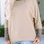 Khaki Contrast Cuffs Batwing Sleeve Loose Top