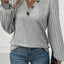 Light Grey Buttoned V Neck Ribbed Puff Sleeve Top