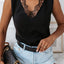 Black Lace Splicing Open Back V Neck Tank Top