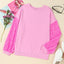 Pink Sequin Patchwork Long Sleeve Pullover Top