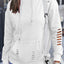 White Solid Ripped Hooded Sweatshirt with Kangaroo Pocket