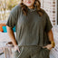 Moss Green Plus Size Rib Knit Short Sleeve Top and Shorts Set