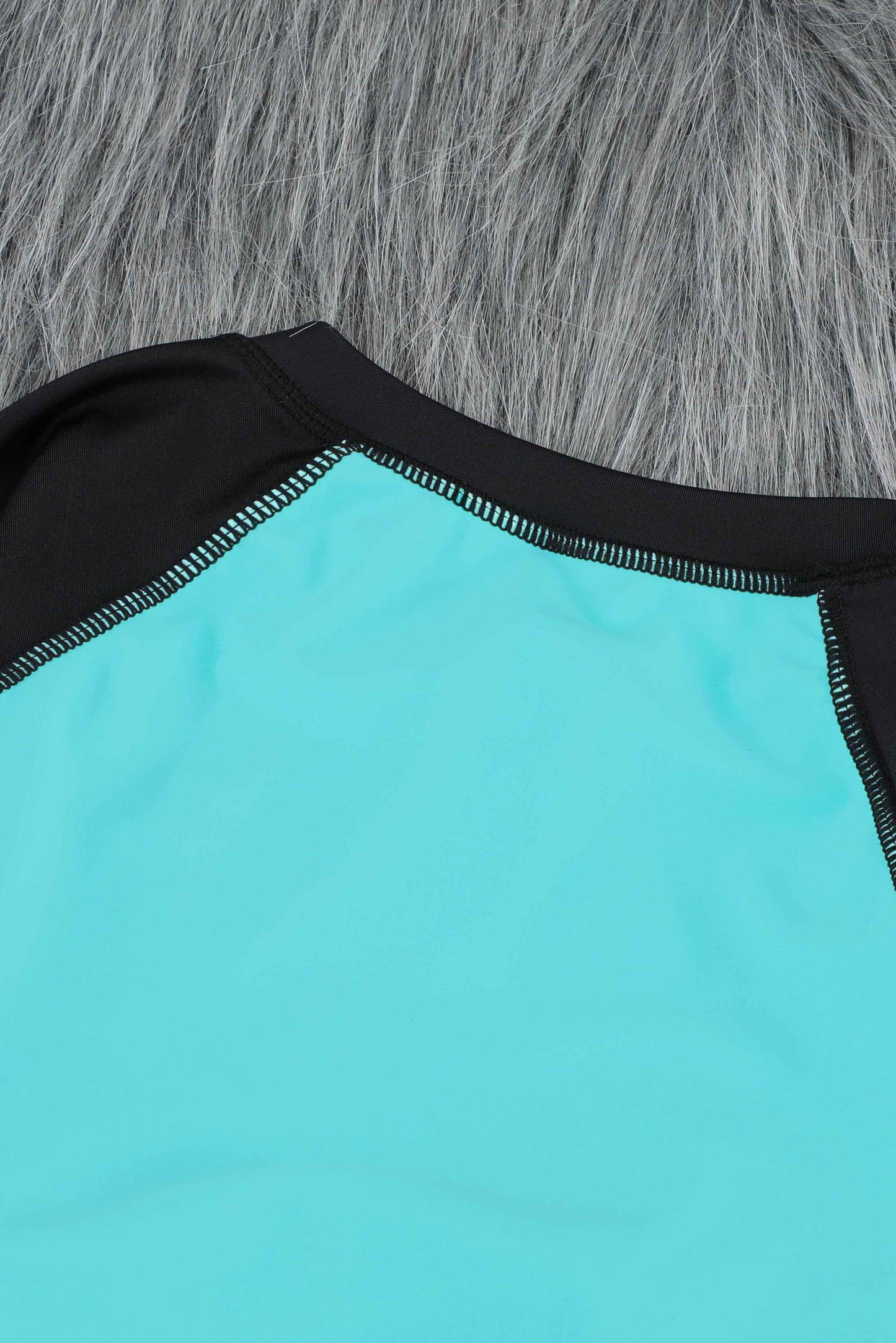 Blue Color Block Zipper Long Sleeve Rash Guard One Piece Swimsuit