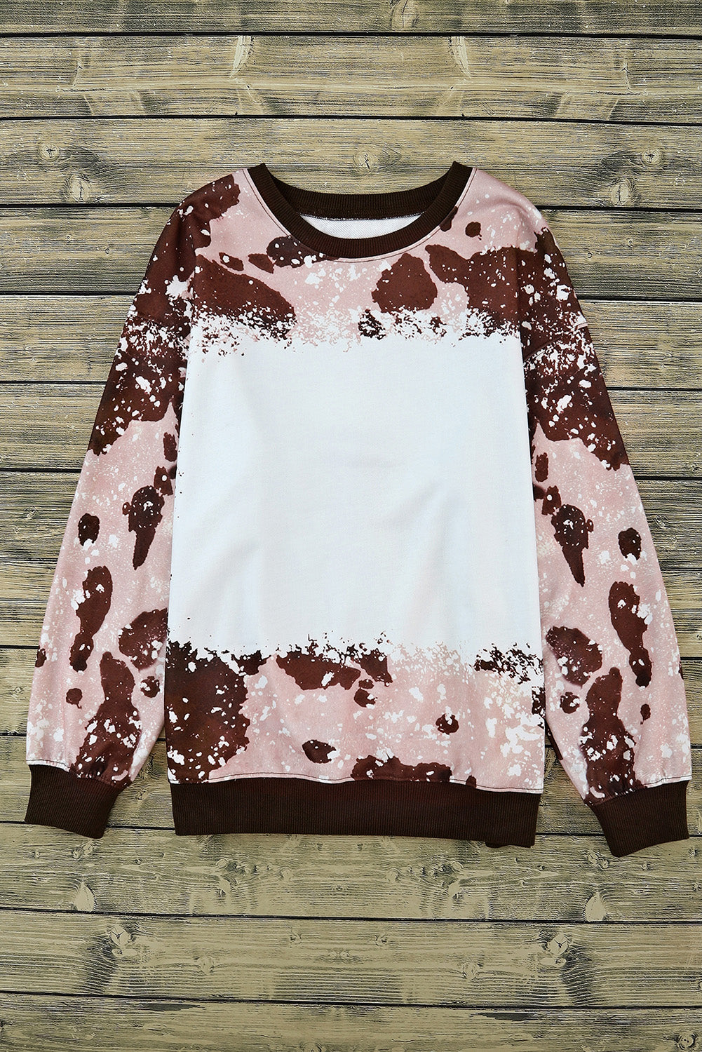 Brown Bleached Tie Dye Leopard Print Long Sleeve Top