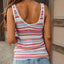 White Stripe Pointelle Knit V Neck Tank Top