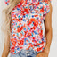 Red Frilled Neck Pleated Boho Floral Tank Top