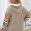 Black Aztec Patchwork Sleeve Waffle Drawstring Plus Hoodie