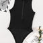 Black Zip up Mock Neck Ribbed Sleeveless Bodysuit