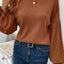 Chestnut Ribbed Knit Drop Shoulder Ruffled Sleeve Textured Top