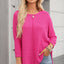 Rose Red Textured Center Seam Long Sleeve Split Top