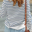 Striped Print Ribbed Trim Long Sleeve Top