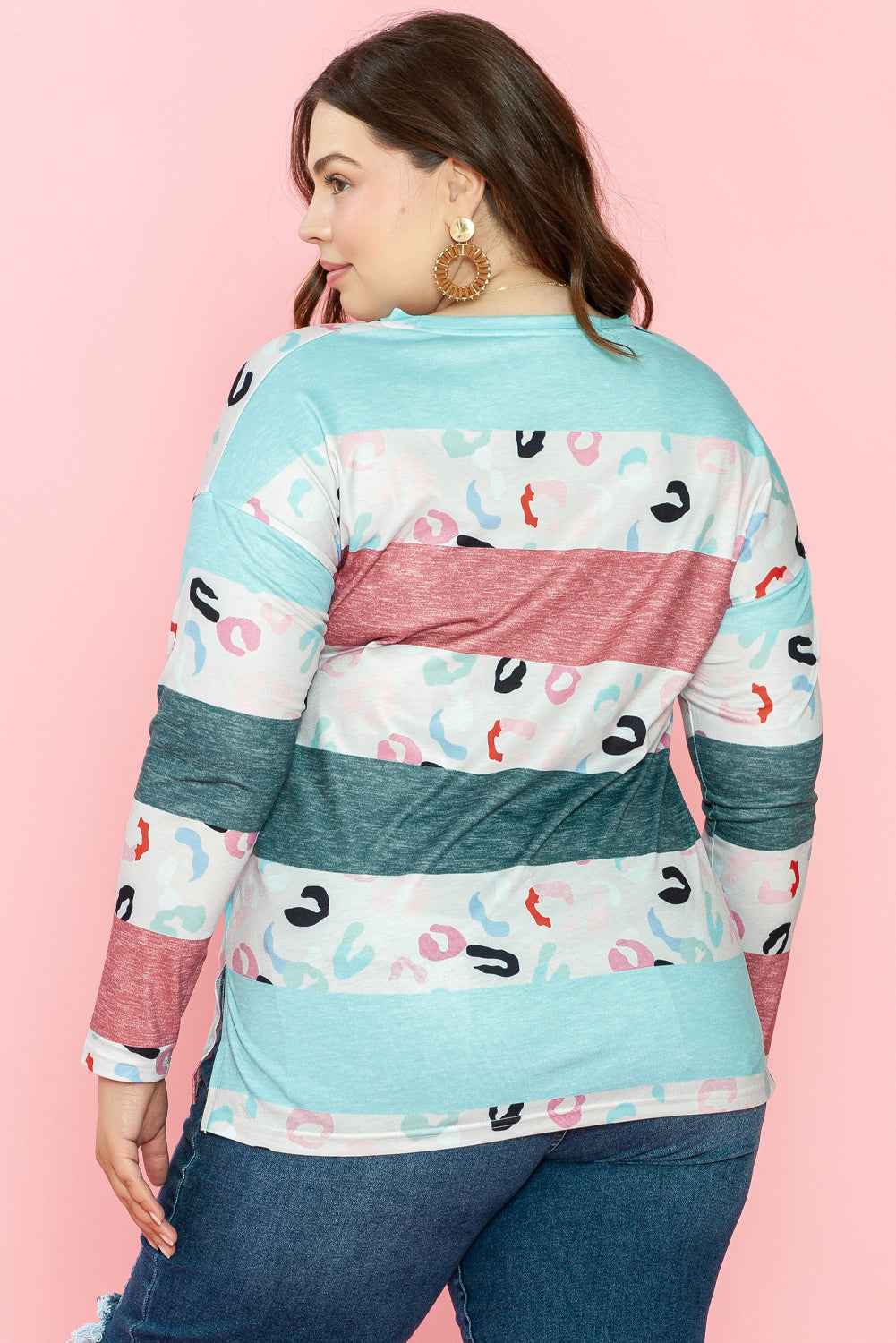 Pink Stripe Plus Size Colorblock Pullover Top