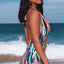 Multicolor Picasso Print Halter Neck Ruched One Piece Swimsuit