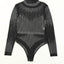 Black Rhinestone Sheer Mesh Long Sleeve Bodysuit