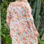 Orange Plus Size Square Neck Tie Sleeve Floral Dress