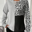 Pale Khaki Leopard Colorblock Waffle Knit Top