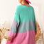 Multicolor Pompom Color Block Open Front Cardigan