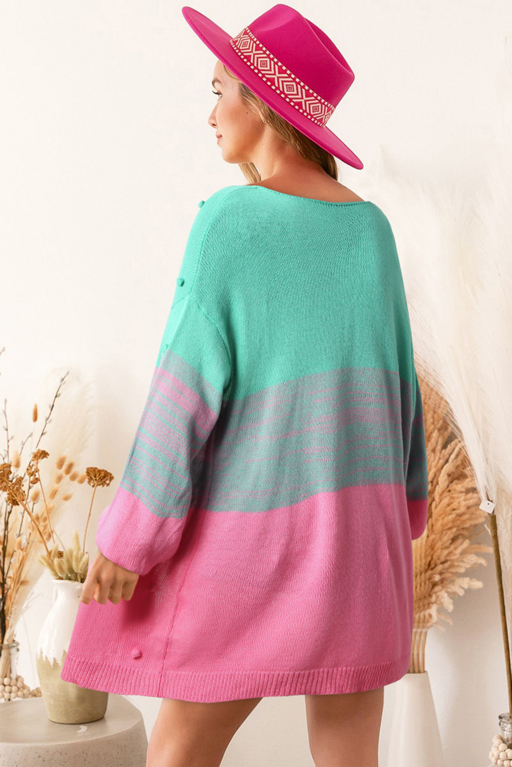 Multicolor Pompom Color Block Open Front Cardigan