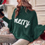 Red Merry Letter Embroidered High Neck Sweater