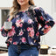 Navy Blue Plus Size Crochet Detail Cold shoulder Floral Blouse